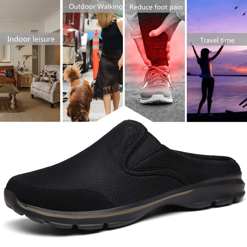 INMINPIN Unisex Slippers Casual Clog House Shoes Comfort Slip-On Walking Mules with Indoor Outdoor Anti-Skid Sole for Men and Women, All Black, 10 Women/8.5 Men - Image 4